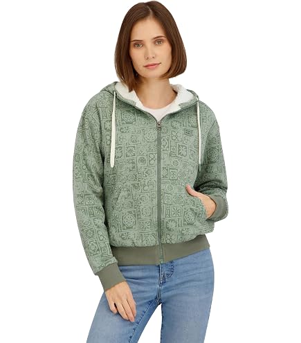 Billabong Ladies Full Zip Sherpa Mixed Nylon Jacket, Black, S at